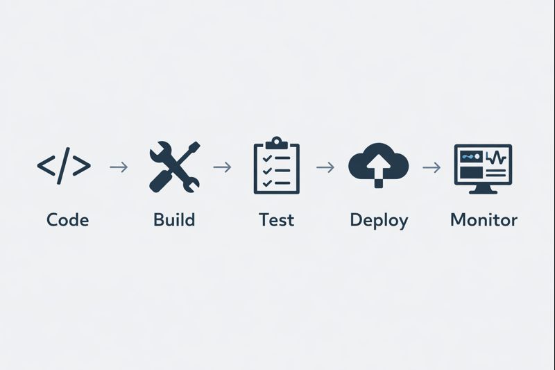 CI/CD Workflow: Code → Build → Test → Deploy → Monitor